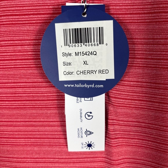 TailorByrd Performance Pullover Mens XL Cherry Red Stripe 1/4 Zip Golf NEW - Picture 4 of 10